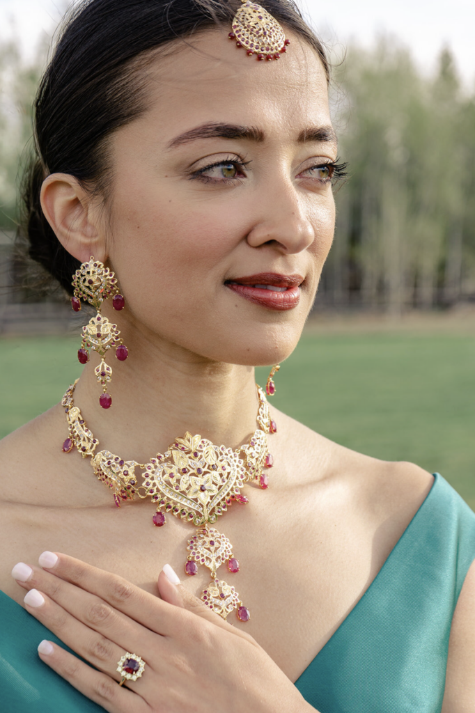 Stunning bridal portrait of a bride who prioritized her mountain wedding skincare