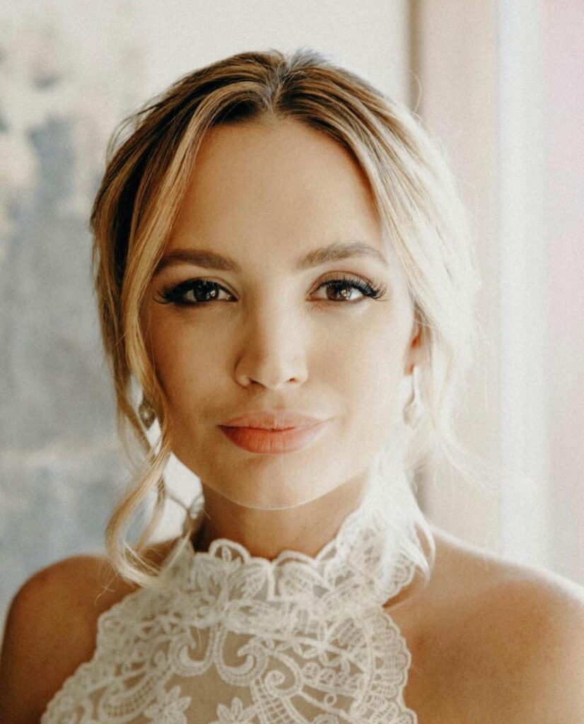 Detailed shot of gorgeous luxury bridal hair and makeup