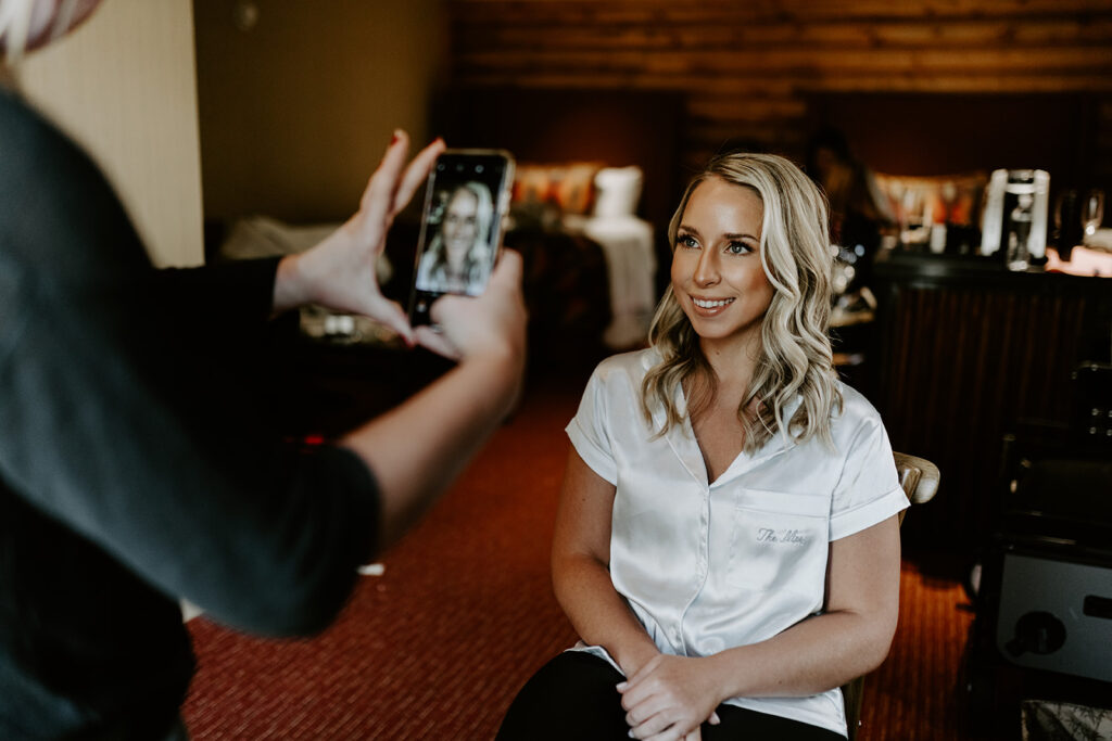 Getting hair and makeup ready on wedding day