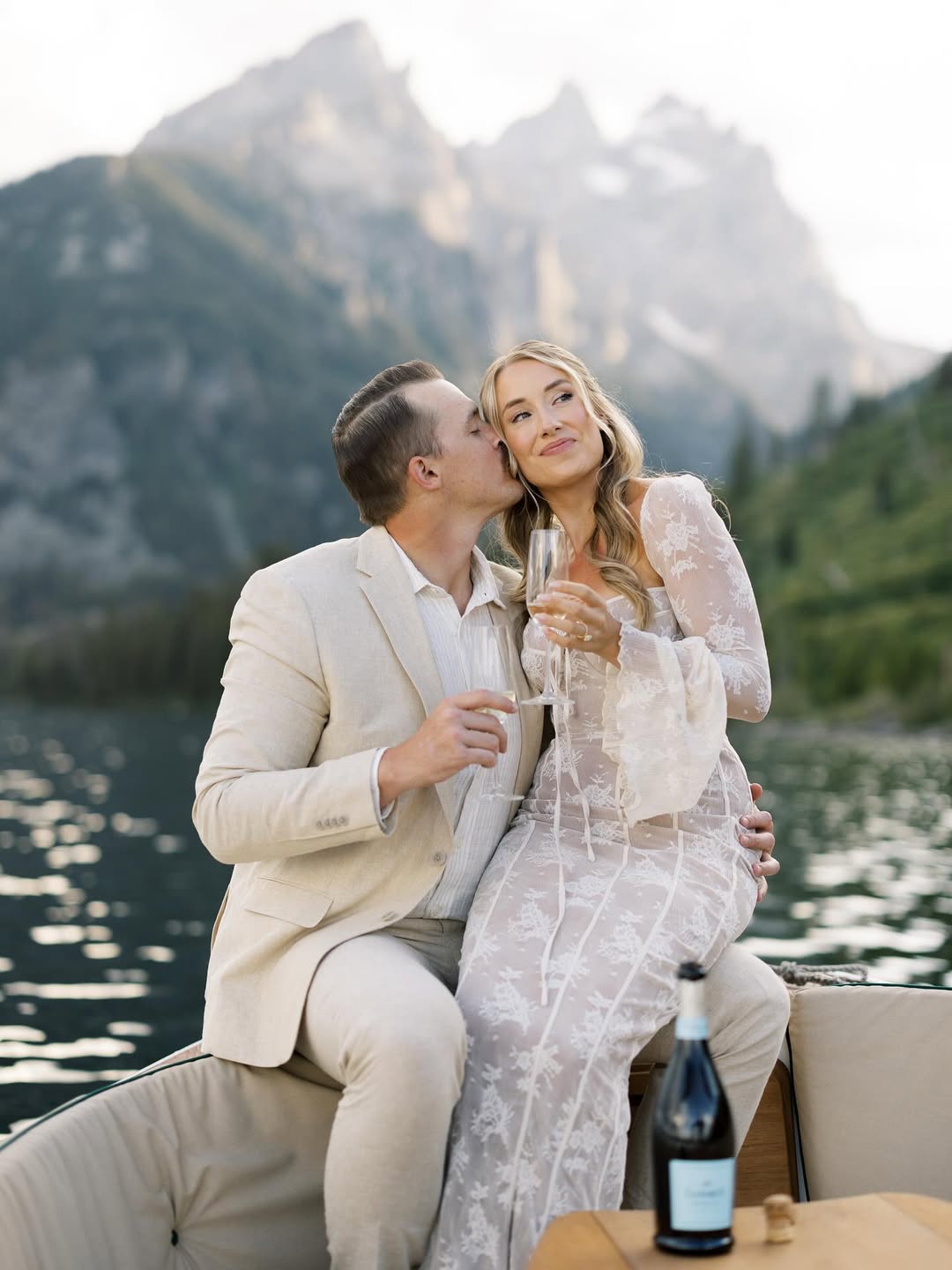 Beautiful couple on their Jackson Hole elopement day on the lake.