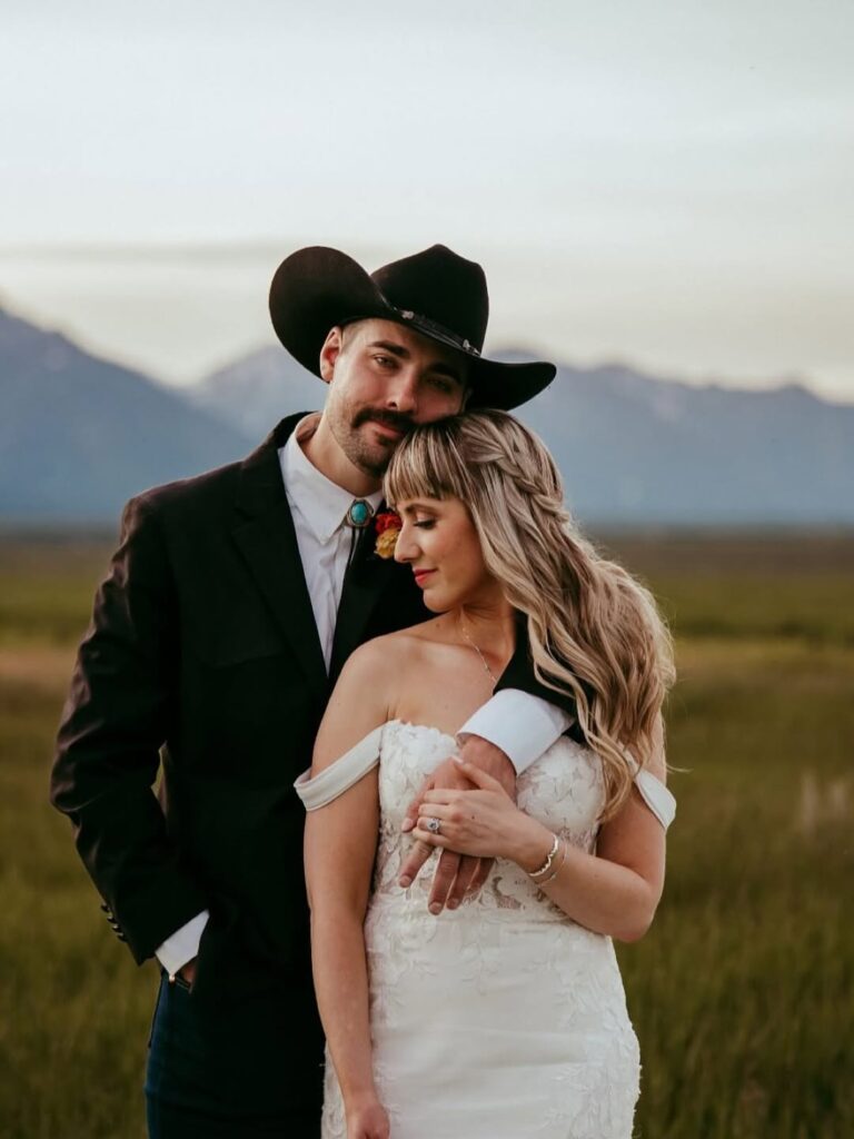Newlyweds on their elopement day in Jackson Hole with gorgeous mountains